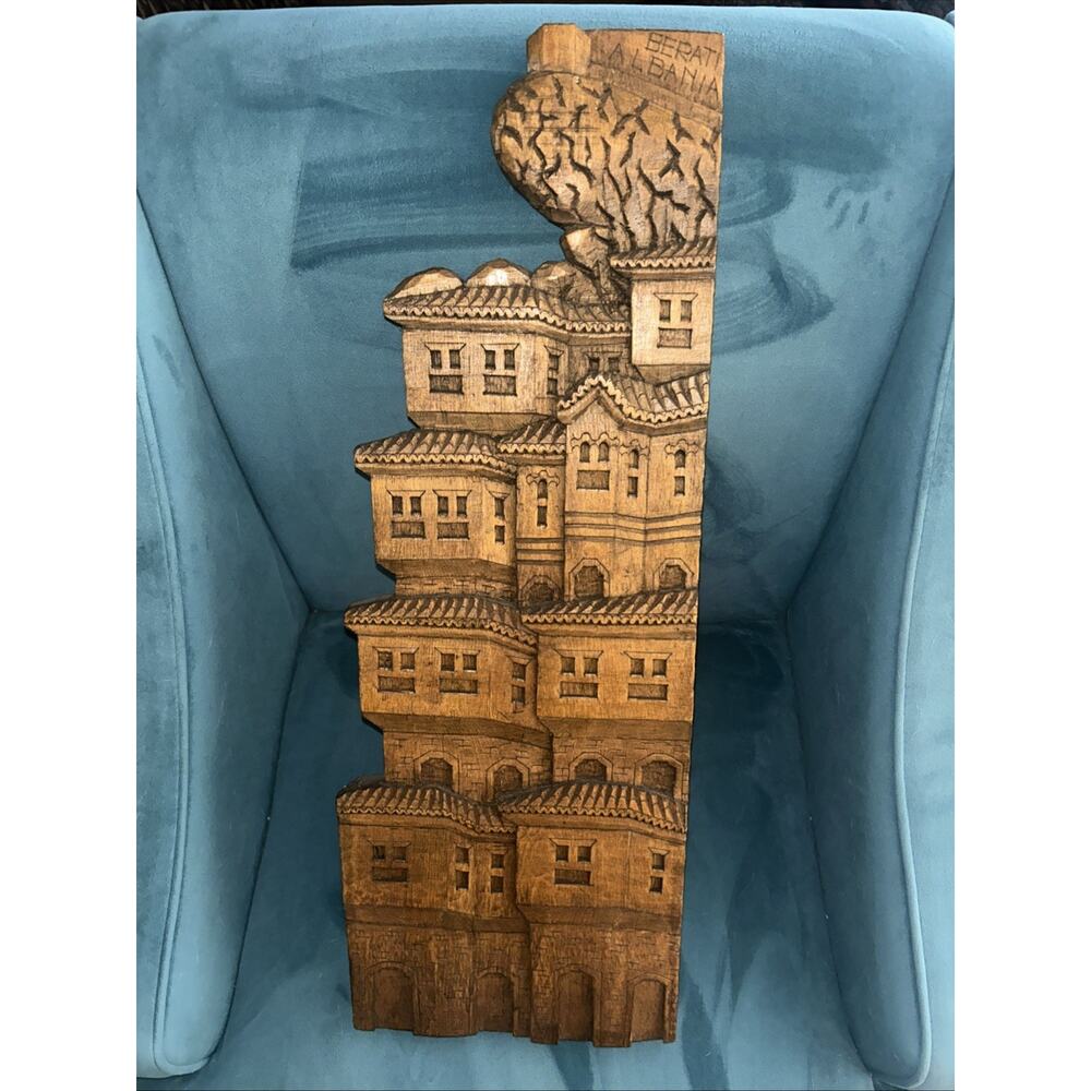 Vintage Hand Carved Wood Berati Albania Wall Hanger Souvenir